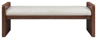 Sonia Upholstered Bench, Cream, Velour Fur Fabric, Brown Finish