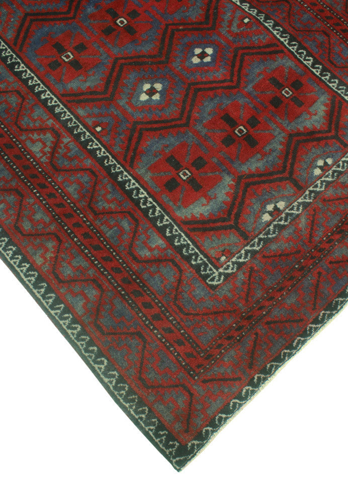 Vintage Distressed Abby Blue/Burgundy Runner, 4'1x9'1