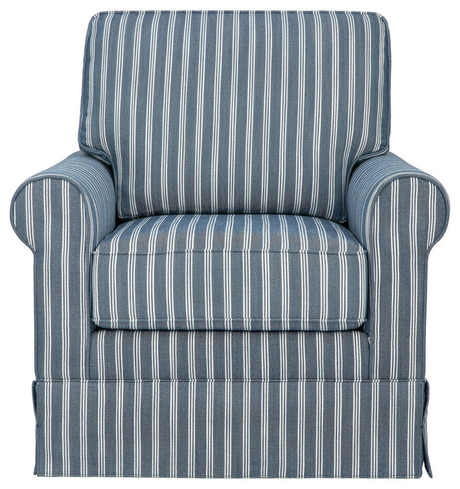 Riley Traditional Striped Upholstered Skirted Swivel Accent Chair