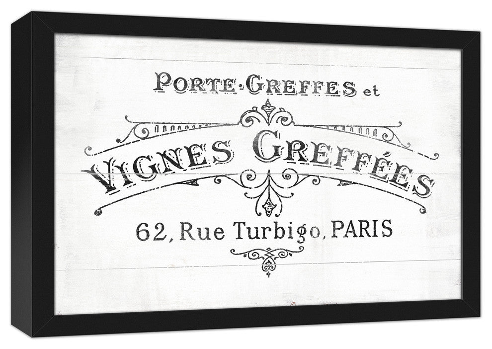 Vintage Wine Label Paris 12x18 Black Framed Print on Canvas