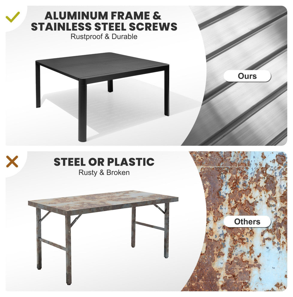 6-8 Person Expandable Aluminum Outdoor Patio Dining Table, Gray