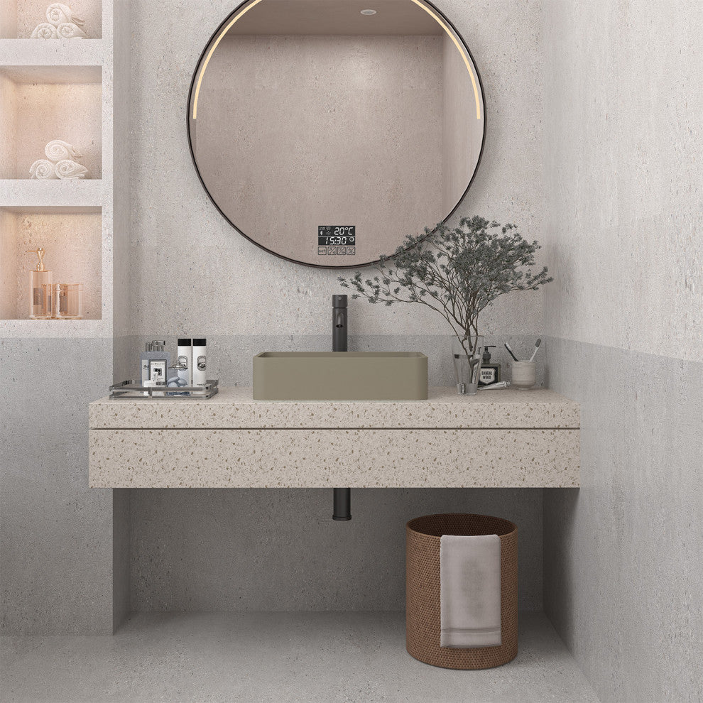 19in Bathroom Concrete Rectangular Vessel Sink with Drainer, Taupe Clay