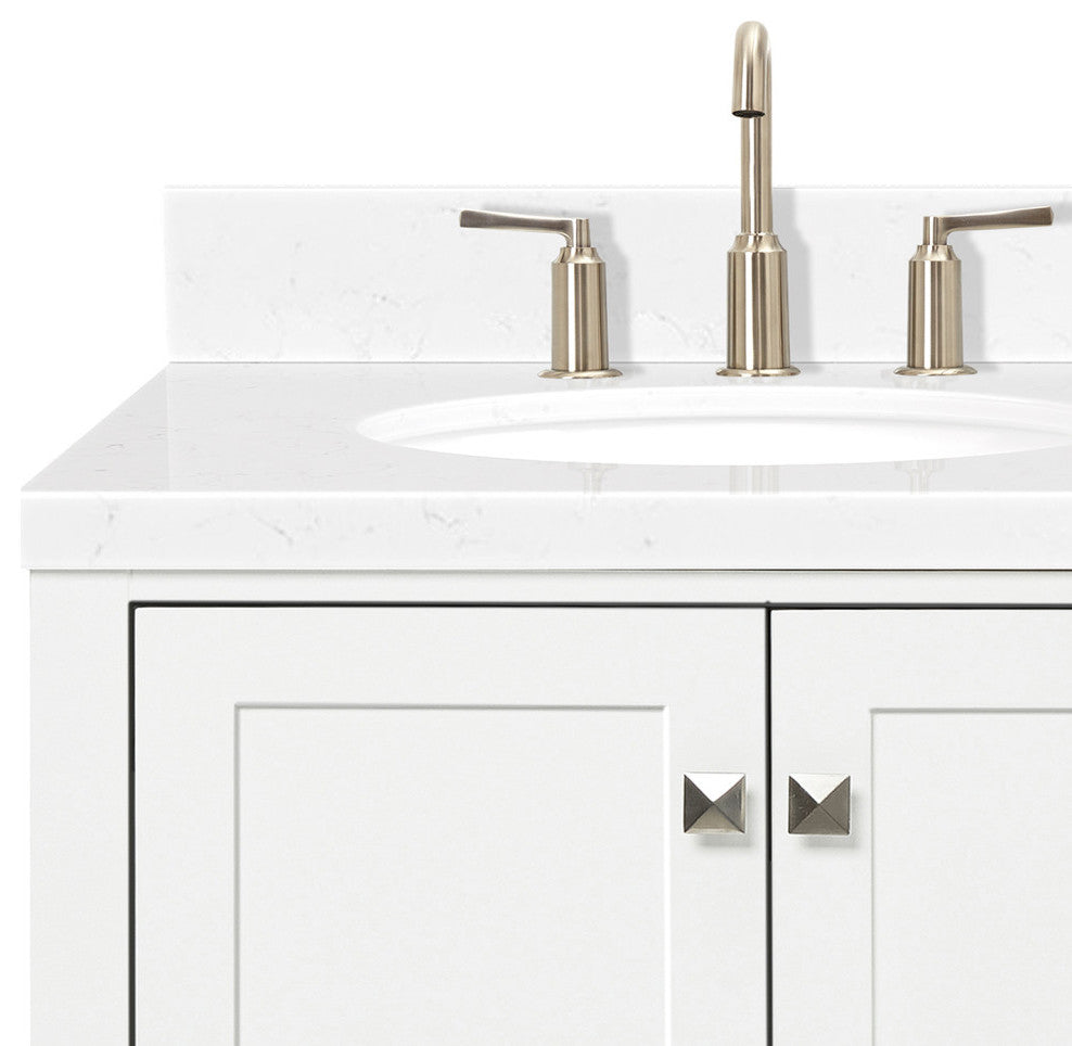 Ariel Cambridge 42" Left Offset Single Oval Sink Vanity, Carrara Quartz