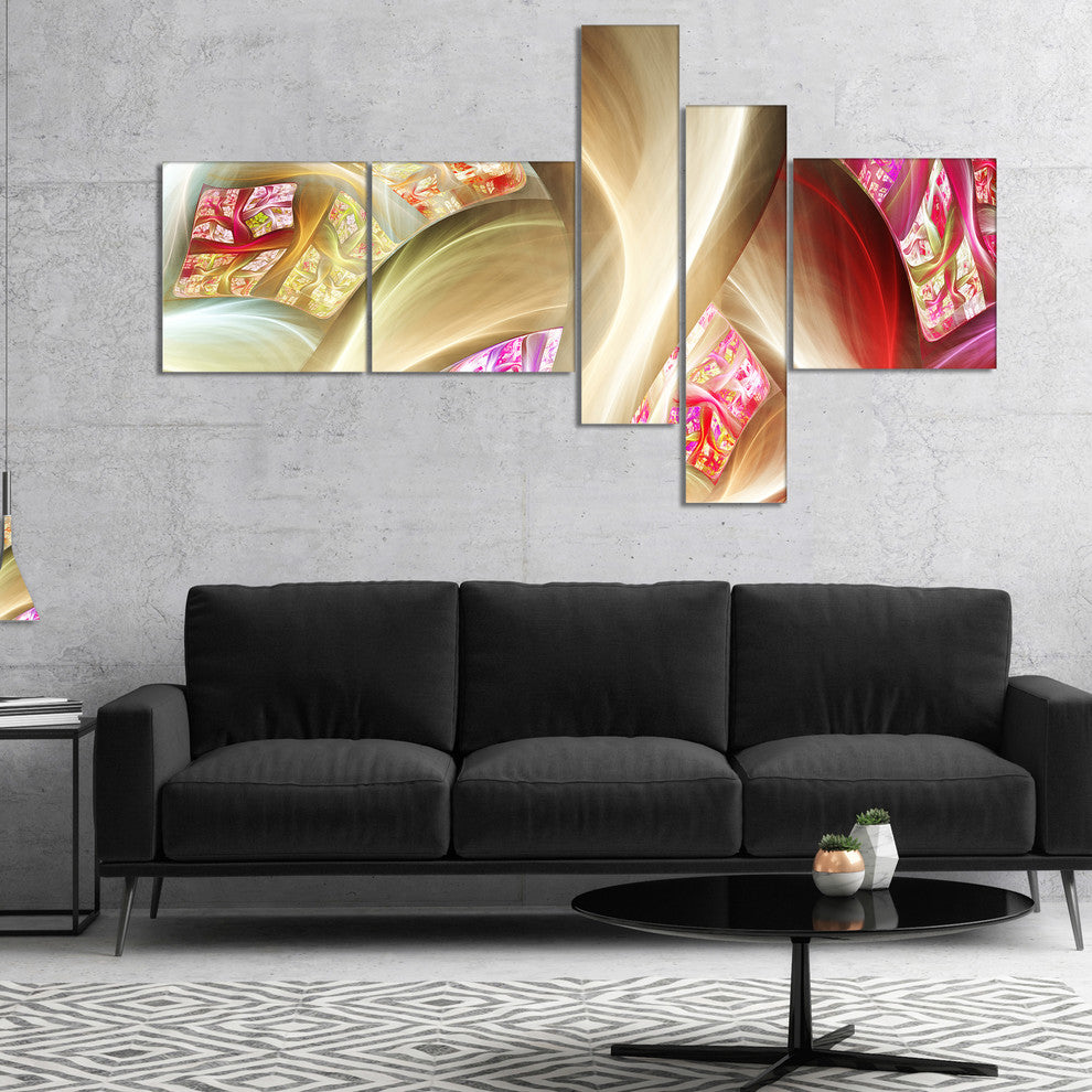 Golden Red Fractal Plant Stems, Abstract Canvas Art Print, 60"x32", 5 panels