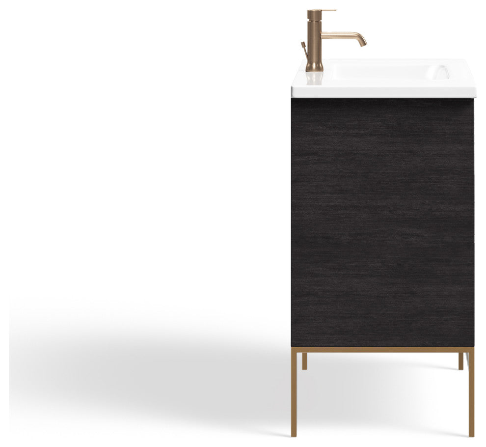 Lockhart Bath Vanity, Black Oak, 30", Satin Brass Hardware, Single Sink, Freestanding