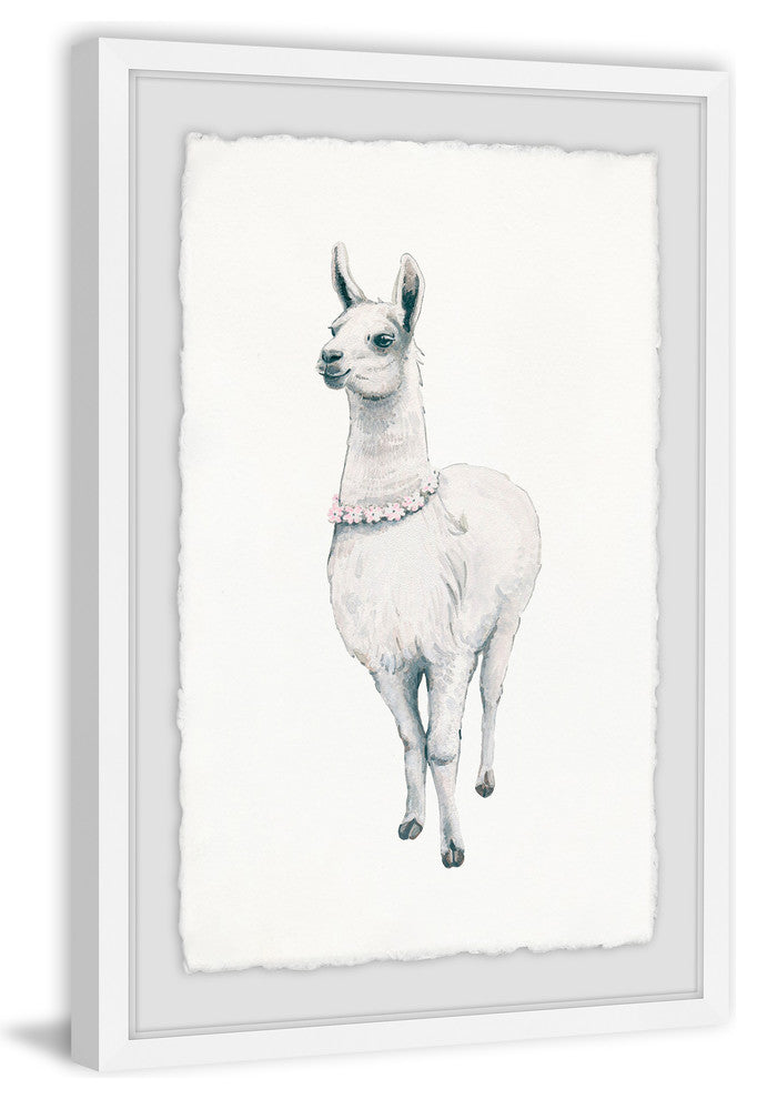 "Flower Fringed Llama" Framed Painting Print, 20"x30"