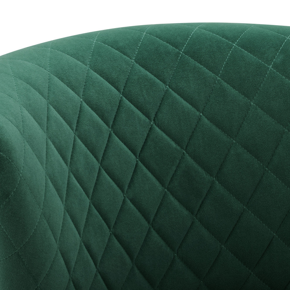 Diamond Stitched Bright Velvet Slipper Chair, Dark Green