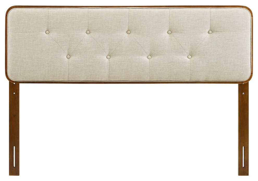 Collins Tufted King Fabric and Wood Headboard Walnut Beige