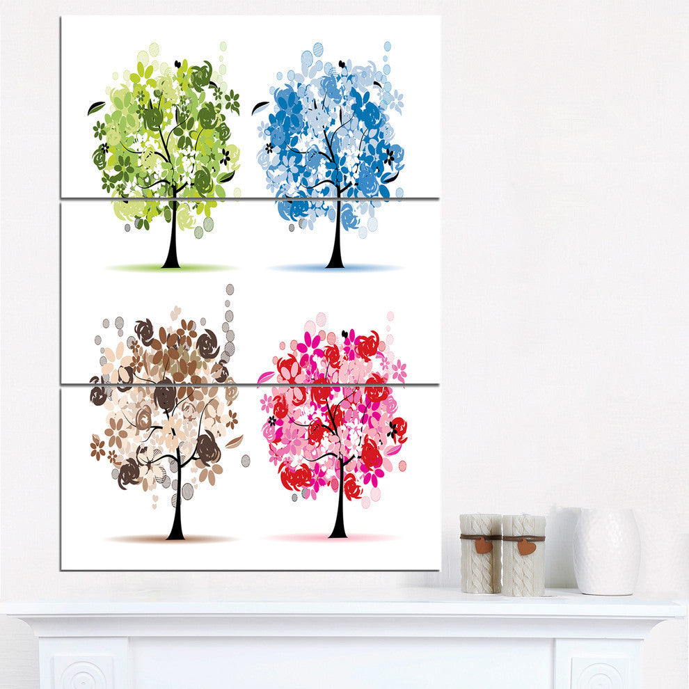 "Set of Floral Trees" Glossy Metal Wall Art, 3 Panels, 28"x36"
