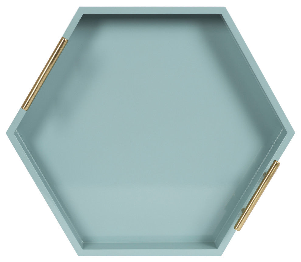 Lipton Hexagon Decorative Tray With Metal Handles, Blue, 18x18