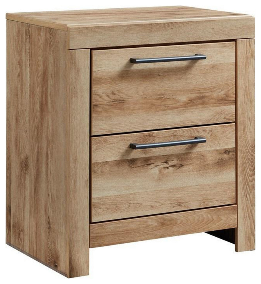 Benzara BM283332 Amy 24" Wood Nightstand, 2 Drawers, 2 USB Ports, Natural Brown