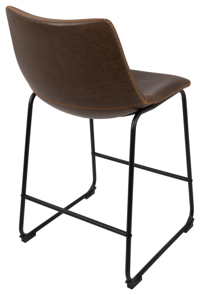 Duke Counter Stool, Set of 2, Black/Espresso/Orange Stitch
