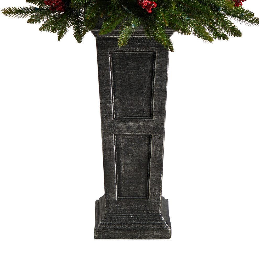 4' Holiday Faux Xmas Plant Pre-Lit &Glittered on Pedestal W/ Multicolor Lights