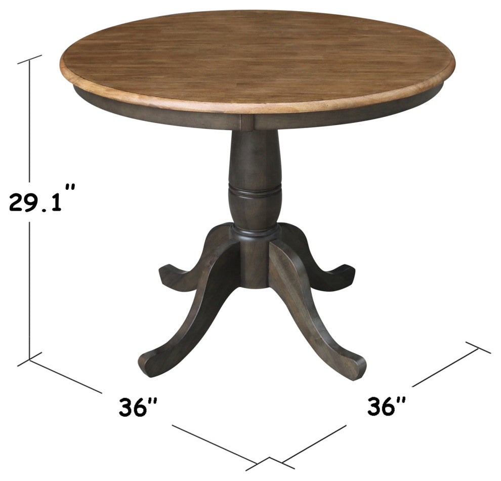 Round Top Pedestal Table, Hickory/Washed Coal, 36 Inch Round