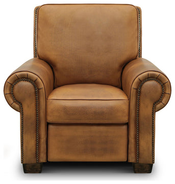 Valencia 100% Top Grain Hand Antiqued Leather Traditional Recliner, Tan