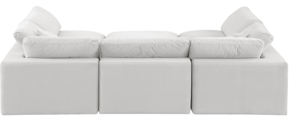 Comfy Upholstered U-Shaped Modular Sectional, Cream, 6-Piece: 3 Armless Chair, 2 Corner Chair, 1 Ottoman, Velvet