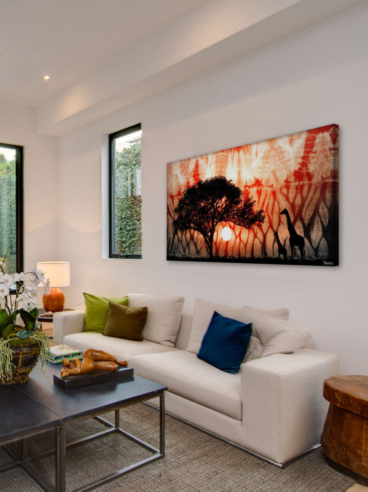 "Two Giraffes" Print on Canvas, 36"x18"