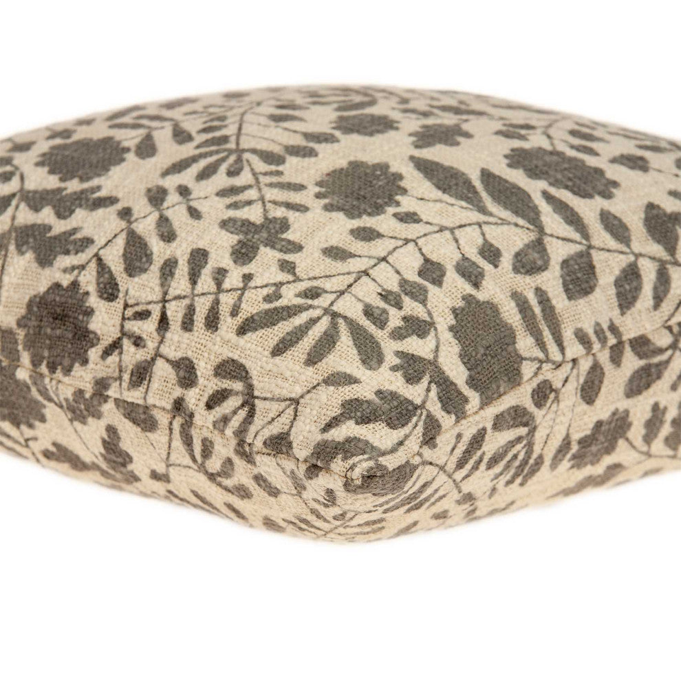HomeRoots 18" x 0.5" x 18" Transitional Beige Floral Print Pillow Cover