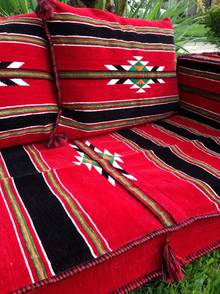 Abha 5-Piece Floor Seating Set, Traditional Arabic Red, Foam Filled