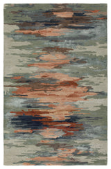 Ryenn Handmade Abstract Sage/ Peach Area Rug 5'X8'