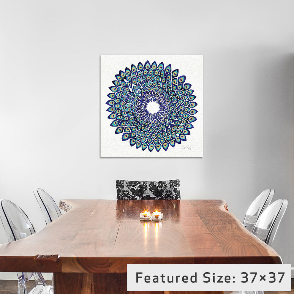 "Blue Gold Peacock Artprint" by Cat Coquillette, 37x37x1.5
