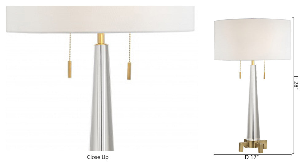 Clear Crystal Table Lamp With Antique Brass Hardware and Tassel Switch