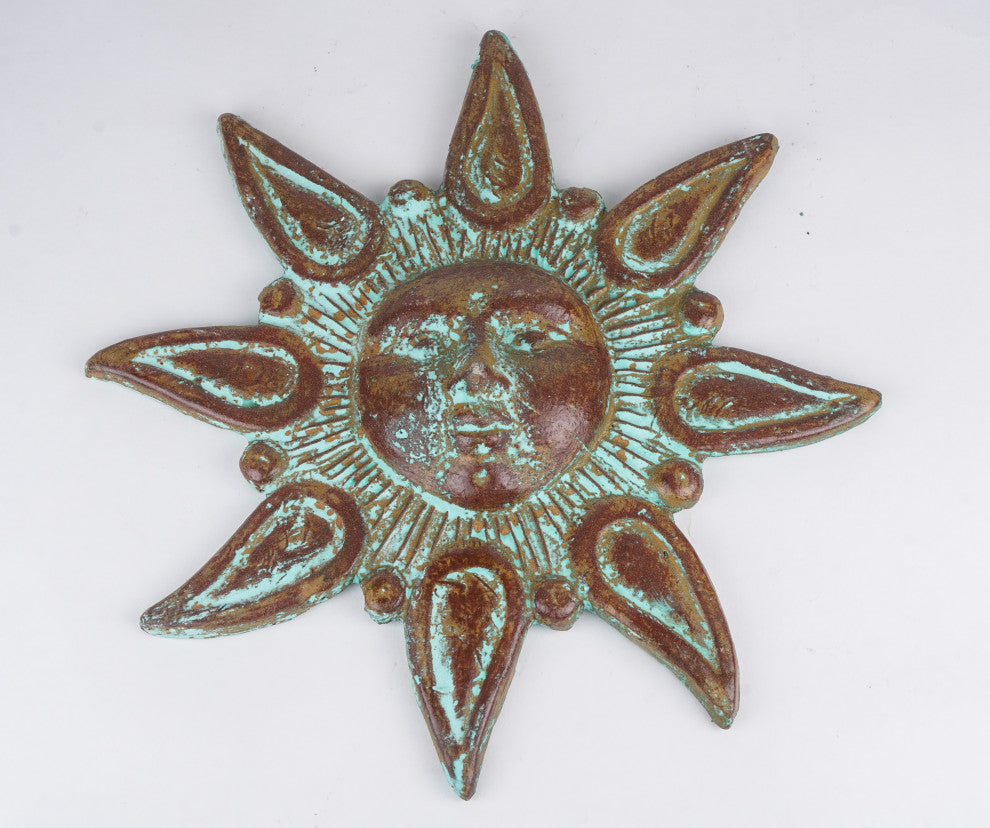 Star Clay Sun-Hand Painted-Garden-Handmade-15 inches, Turquoise