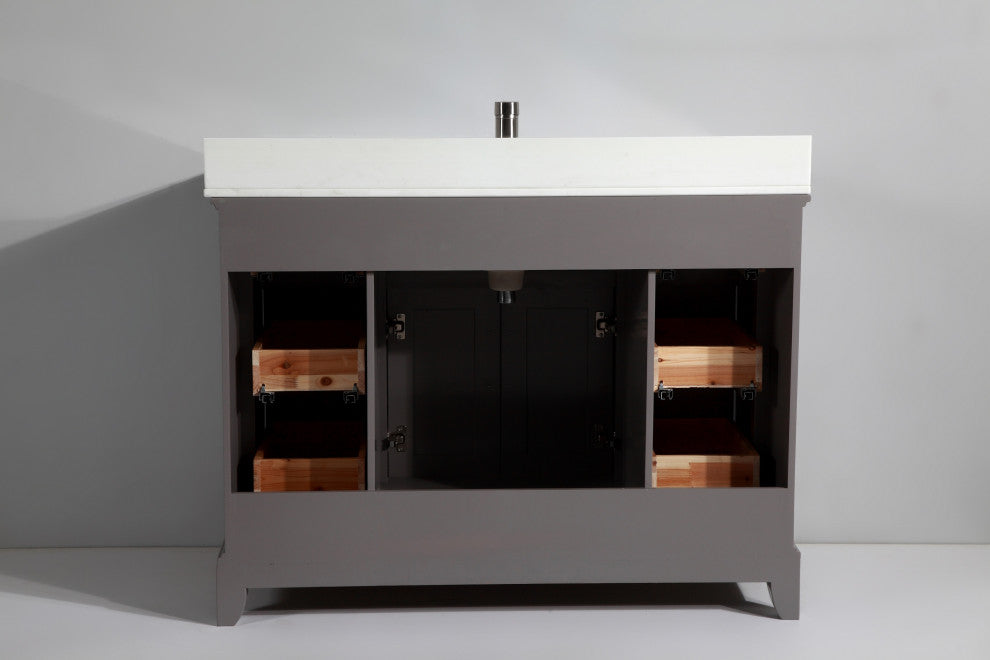 Bathroom Vanity Set With Engineered Marble Top, 48", Gray, Led Sensor-Switch Mirror