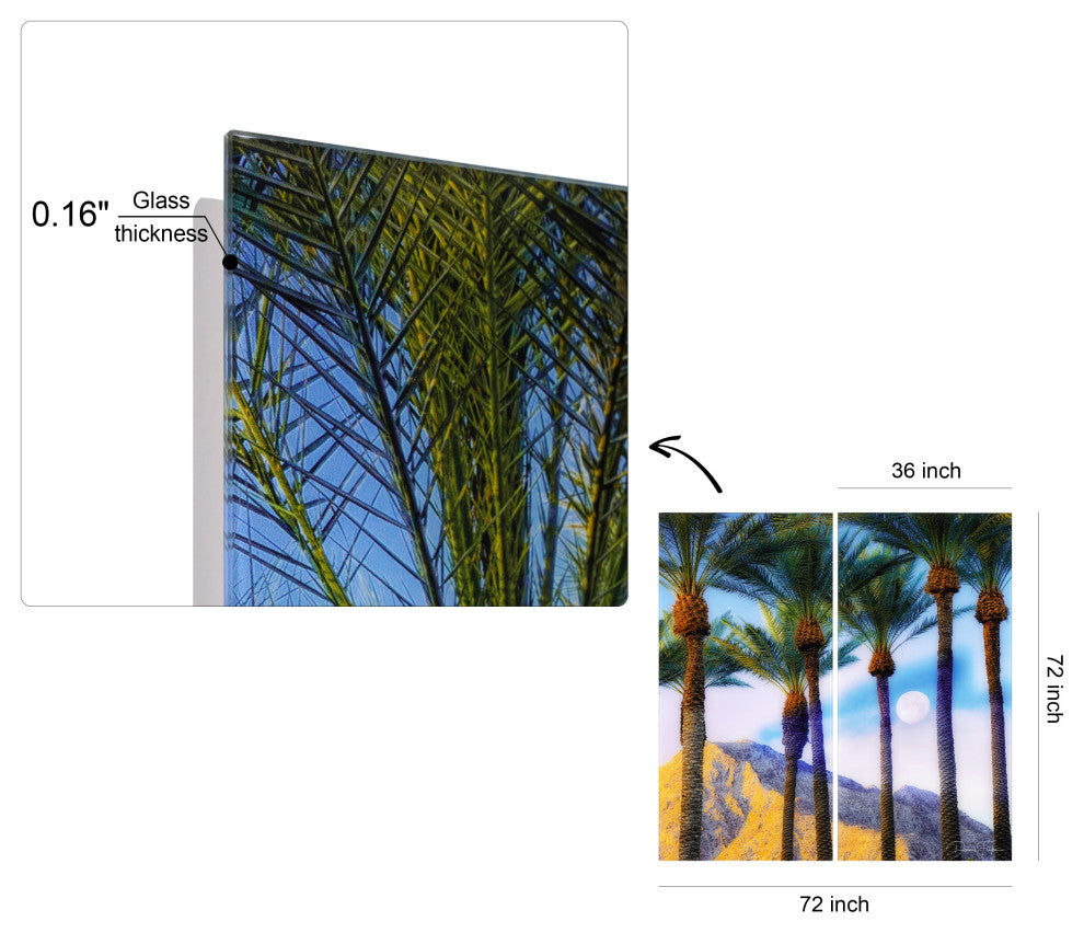 "Moonlit Oasis" Oversized Frameless Reverse Printed Tempered Art Glass Set