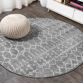 Moroccan HYPE Boho Vintage Diamond Gray/Ivory 9' Round Area Rug