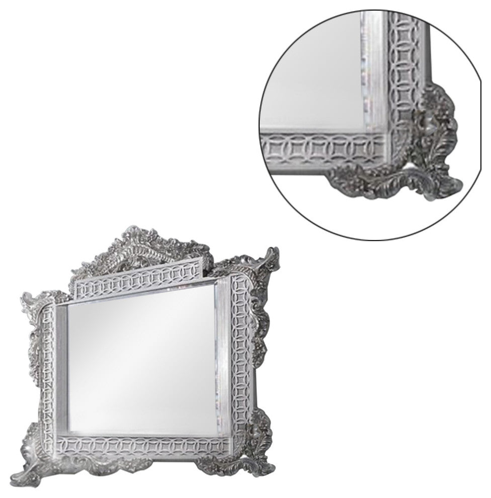 Benzara BM275517 Wall Mirror, Oversized Ornate Carved, Antique Gray