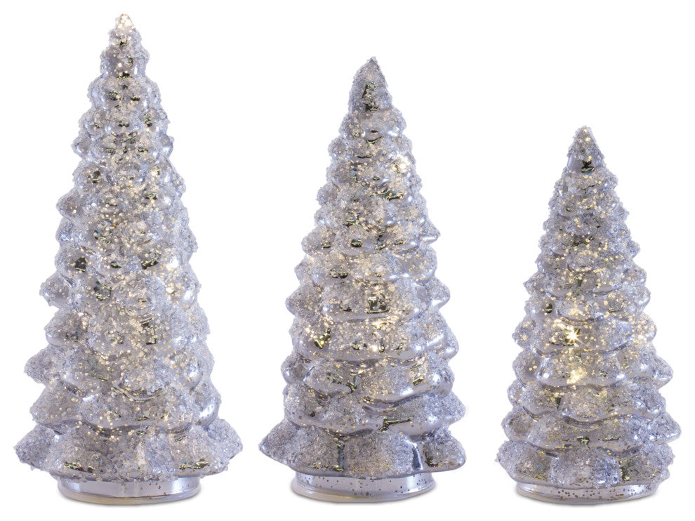 LED Frosted Glass Tree Decor, 3-Piece Set