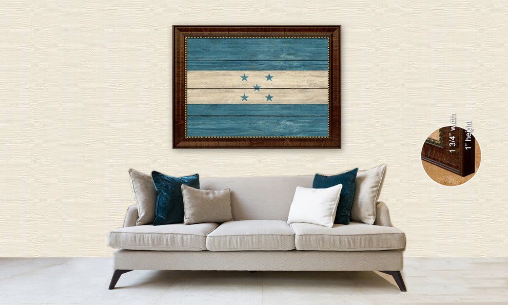 Hungary Country Textured Flag Print With Brown Gold Frame, 19"X27"