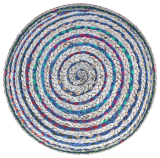Margo Round Pouf, Braided Jute, Blue