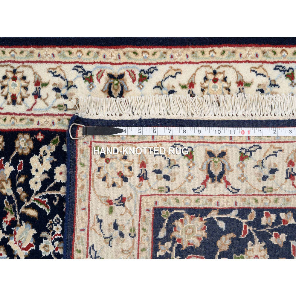 Midnight Blue Nain 250 KPSI Wool and Silk Hand Knotted Runner Rug 2'9" x 14'0"