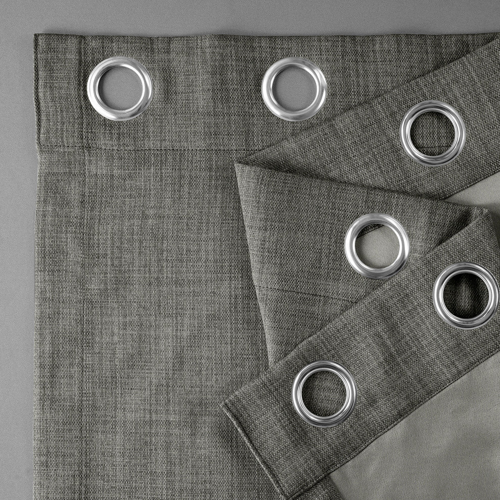 Faux Linen Grommet Room Darkening Curtain Single Panel, Blazer Grey, 50w X 108l