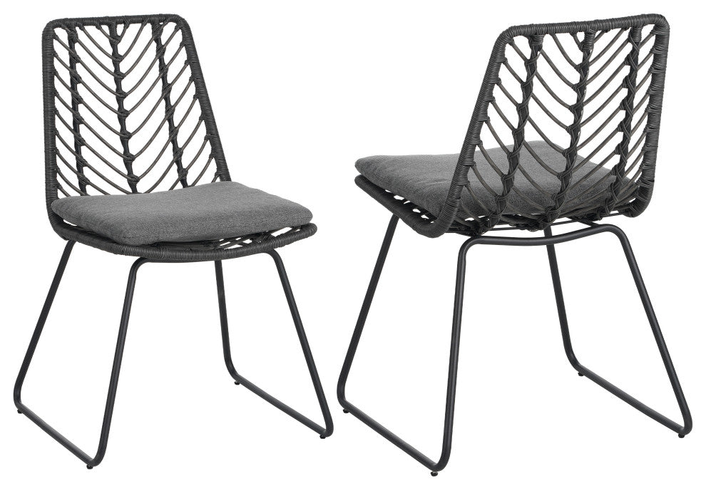 Azlee Outdoor Wicker Dining Chairs With Cushions, Set of 2, Gray