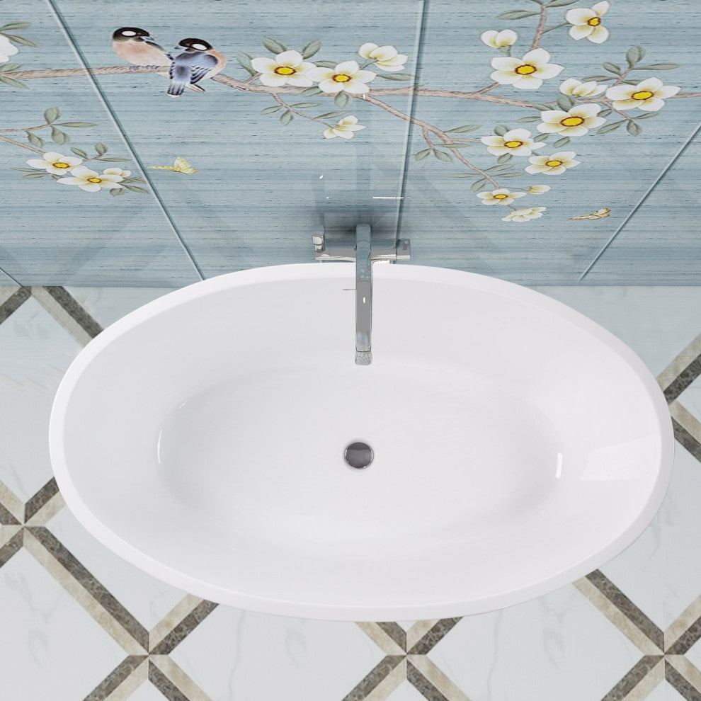 Vanity Art 55"x32" Acrylic Freestanding Soaking Bathtub, White/Integrated Overflow
