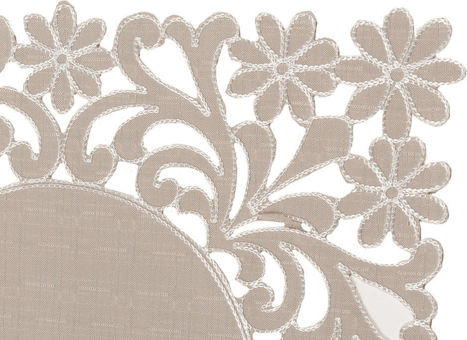 Florence Floral Cutwork Trimed Edge Table Runner, Taupe, 16"x 54"