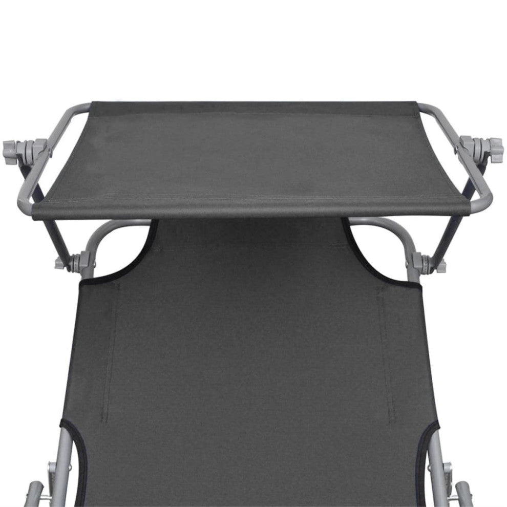 vidaXL Folding Sun Lounger With Canopy Steel Gray