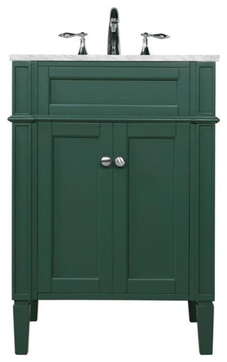 Elegant Decor Park Avenue 24" Metal MDF Marble Single Bathroom Vanity in Green