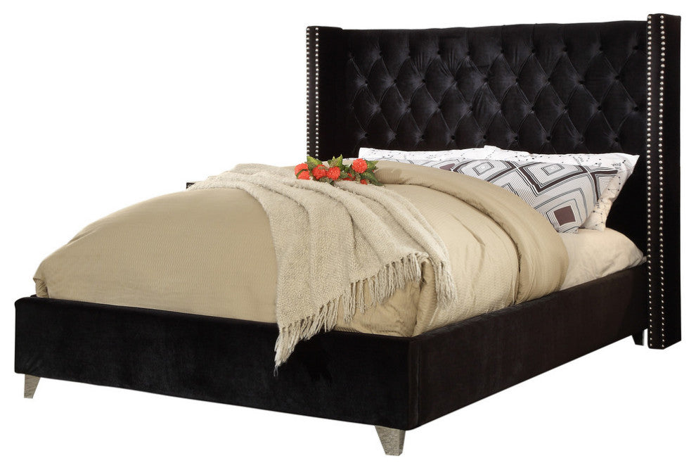 Ames Velvet Bed, Black, Queen