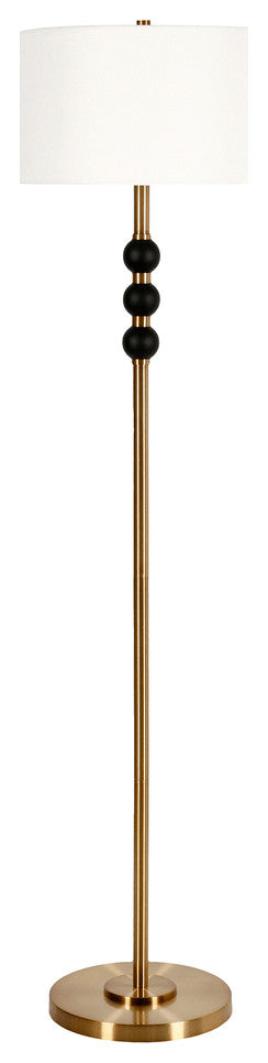 62" Black Traditional Shaped Floor Lamp With White Frosted Glass Drum Shade