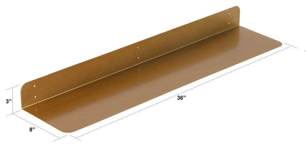 Saffron Fabs Metal Wall Shelves, Antique Brass, 36x8