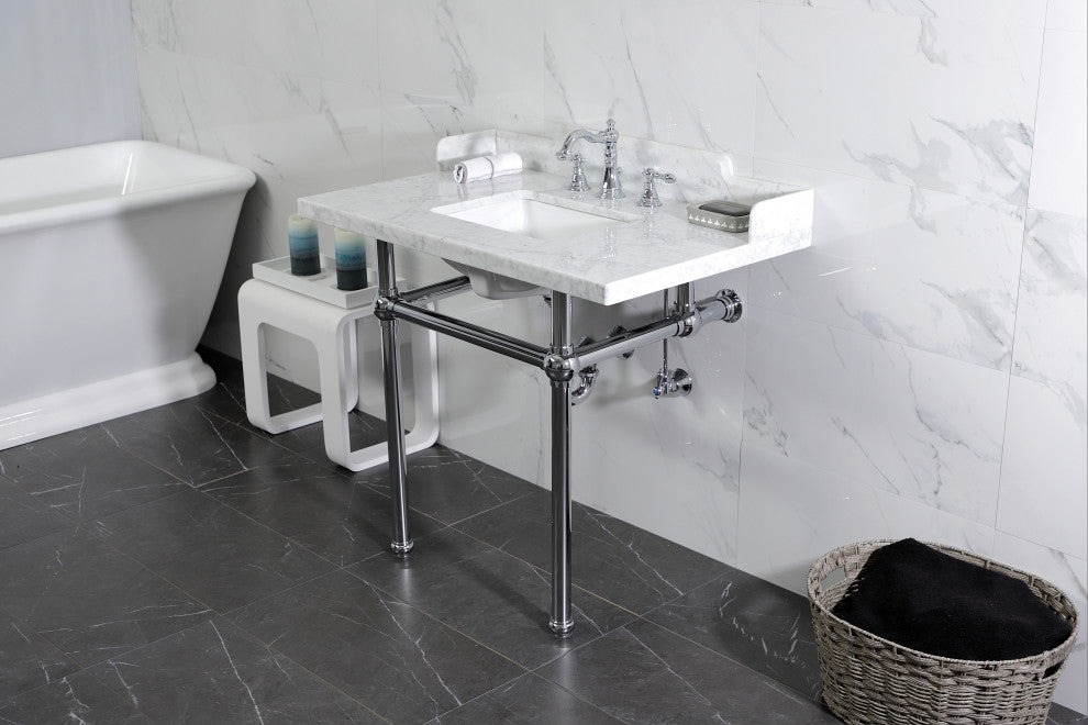 Kingston Brass LMS3630MBSQ1 36" Carrara Marble Console Sink, Legs