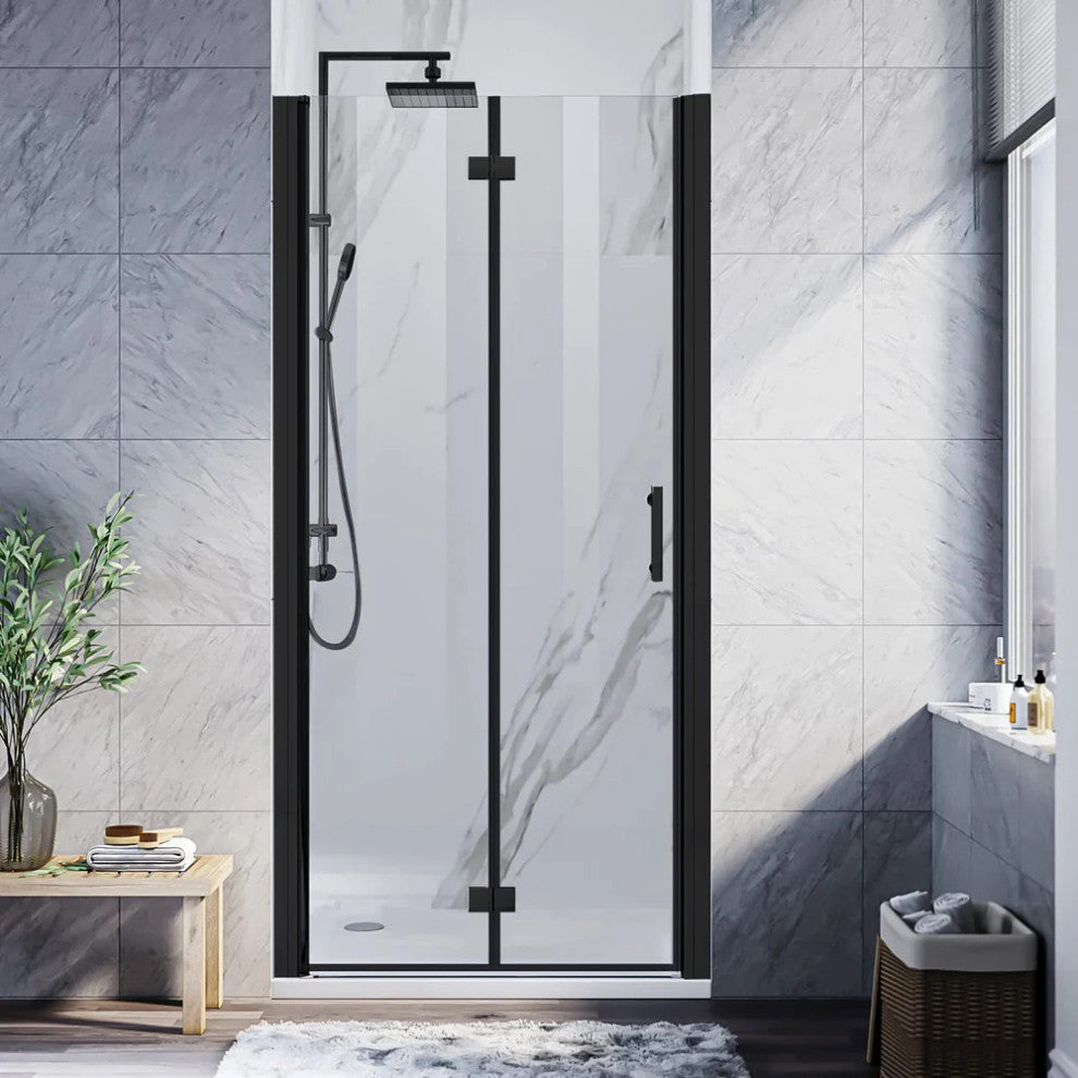 Sunny Shower 1/4" Frameless Black Finish Bi-Fold Shower Door