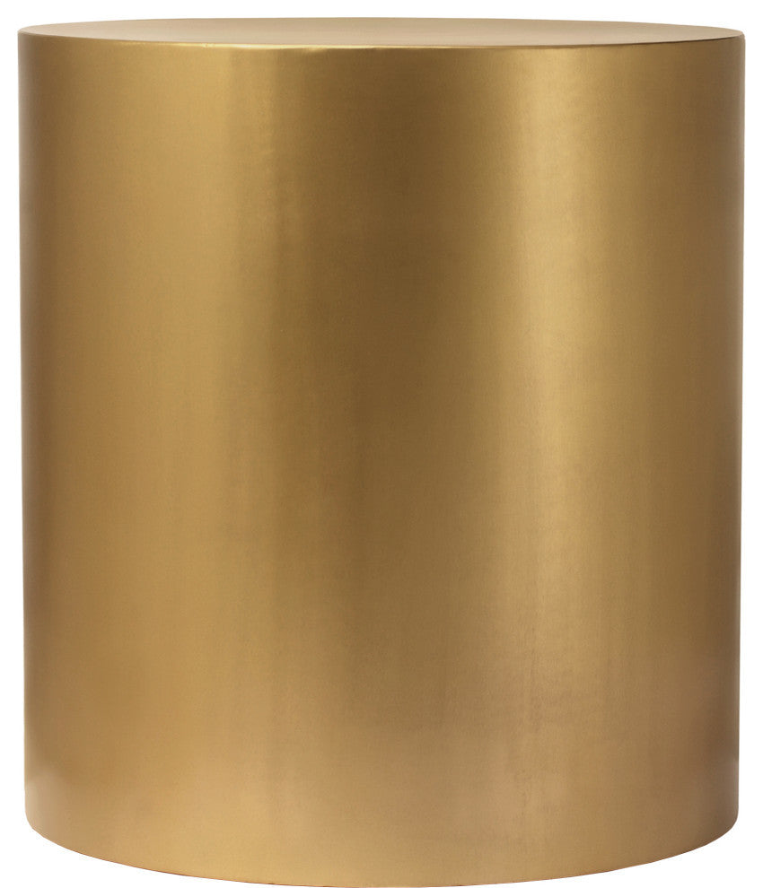 Cylinder Round Durable Metal End Table, Brushed Gold