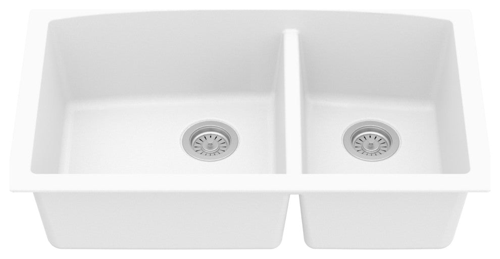 Karran Undermount Quartz 32" 60/40 Double Bowl Kitchen Sink, White