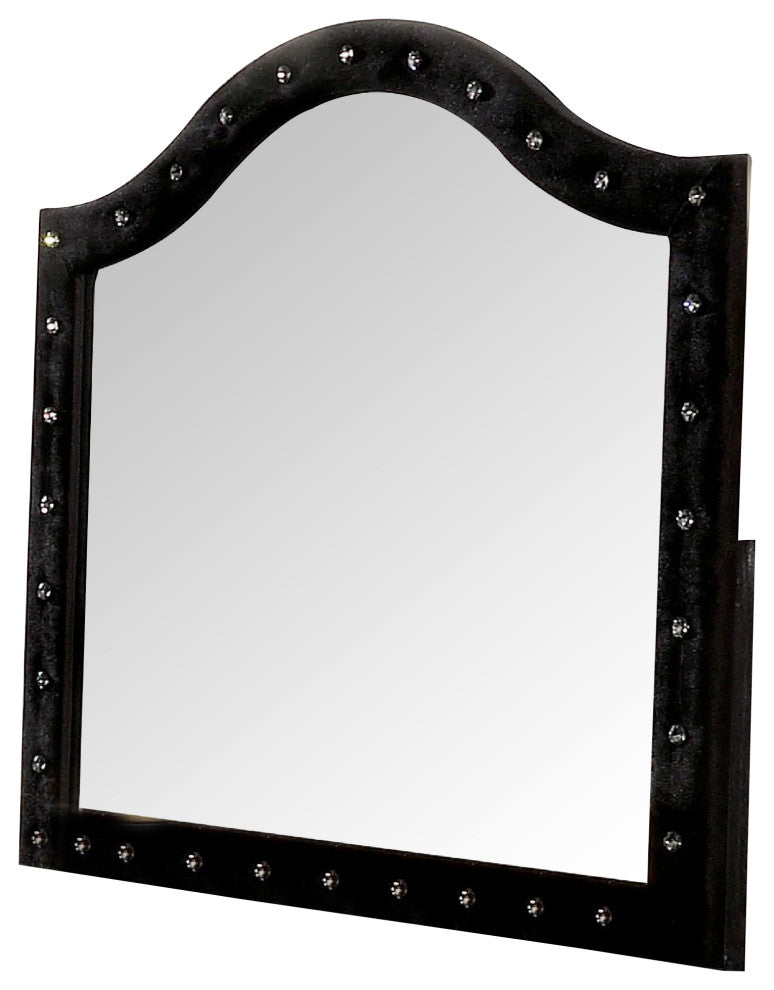 Benzara BM276343 44" Wall Mirror, Velvet Wrapping, Button Tufting, Black