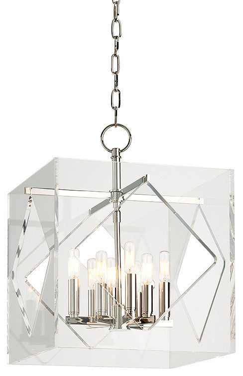 Travis, 16" Pendant, Polished Nickel Finish, Clear Acrylic
